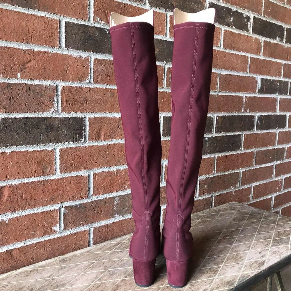 STUART WEITZMAN Gillian Suede Over the Knee Boots Burgundy 6 MSRP $800